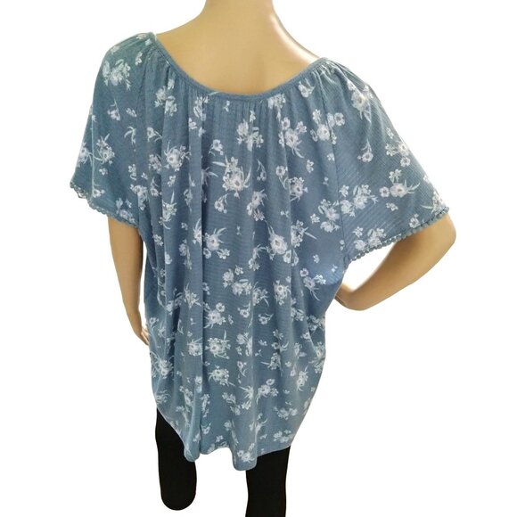 Catherines Plus Size Floral Blue Top Button Front Short Sleeve Size 3X (26/28W) - Picture 6 of 7